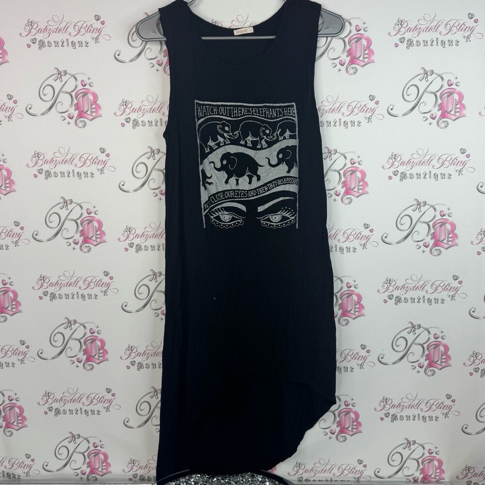 Antistar dress or long tank top unique elephant 🐘 Stylish Black Graphic Dress